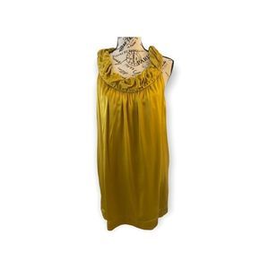 BCBG gold ruffle neck 100 percent luxurious silk with pockets dress size 4